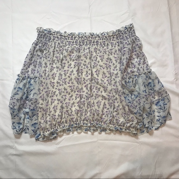 Free People Rose Valley Off the Shoulder Long Fluted Sleeve Floral Crop Top - Picture 7 of 7